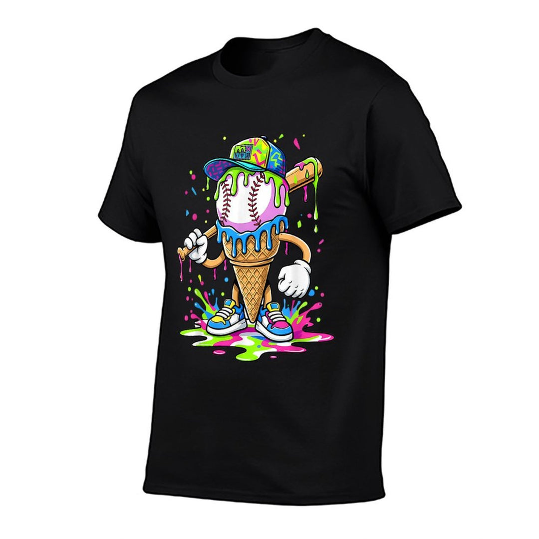 Baseball Drip for Boys Ice Cream Drip Youth Boys Baseball  Graphic-printed T-Shirt