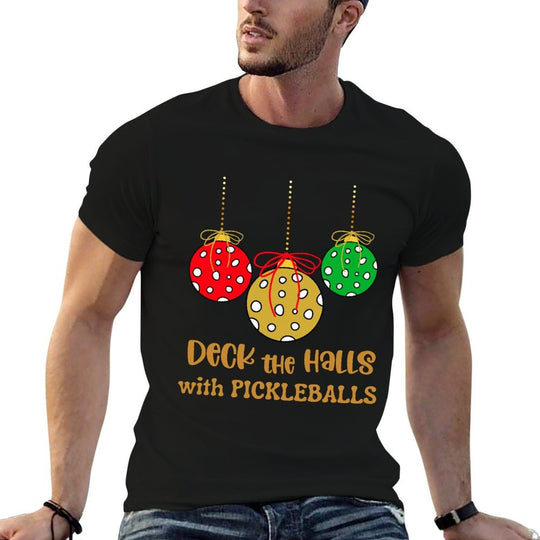 Christmas Pickleball Shirt, DECK THE HALLS with PICKLEBALLS  Wrinkle-resistant T-Shirt