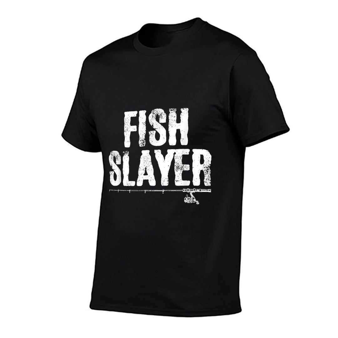 Fish Slayer Fishing Rod Dad Fisherman Cool Fathers Day  Stretchy T-Shirt