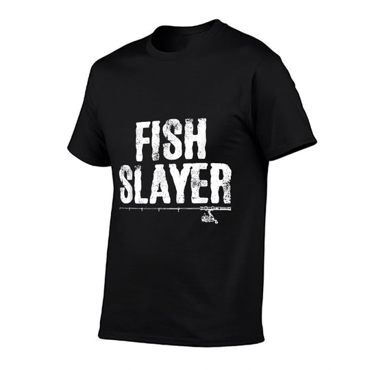 Fish Slayer Fishing Rod Dad Fisherman Cool Fathers Day  Stretchy T-Shirt