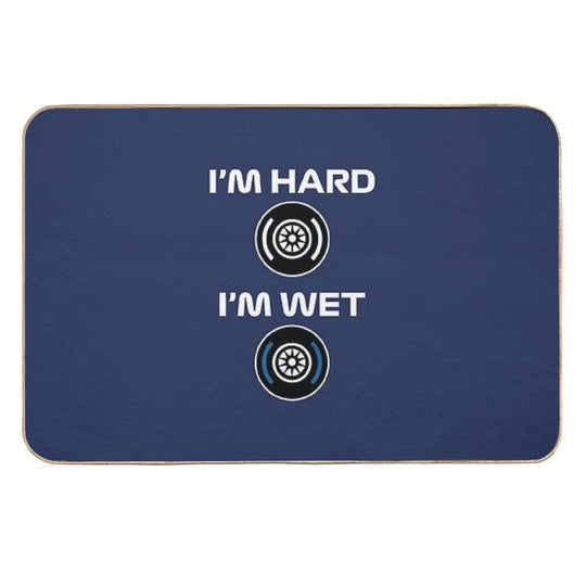 Funny Design I'm HardI'm Wet (Racing Tyres Design - WhiteNavy BG)  Odorless Bath Mat