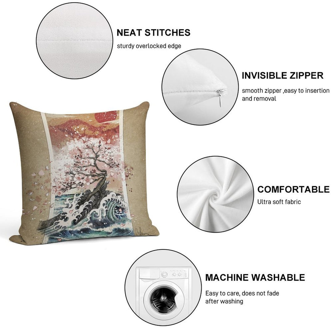Sakura Blossom Waves Soft High-Density Material Throw Pillow
