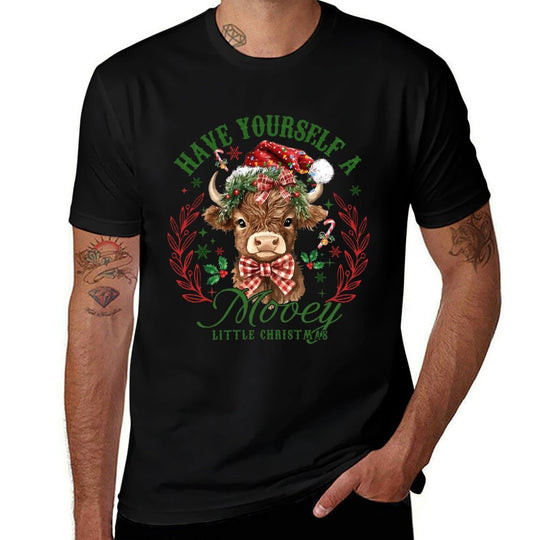 Have Yourself A Mooey Little Christmas Highland Cow Santa Sweatshirt  Soft T-Shirt