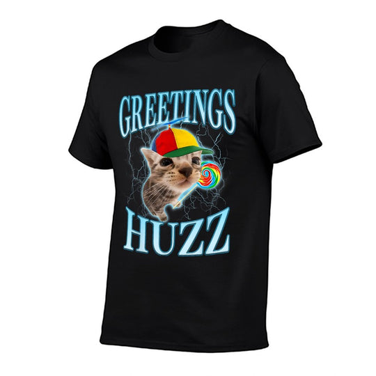 Greetings Huzz Funny Cat Meme Lovers Silly Cats Brainrot  Summer-ready Fabric T-Shirt