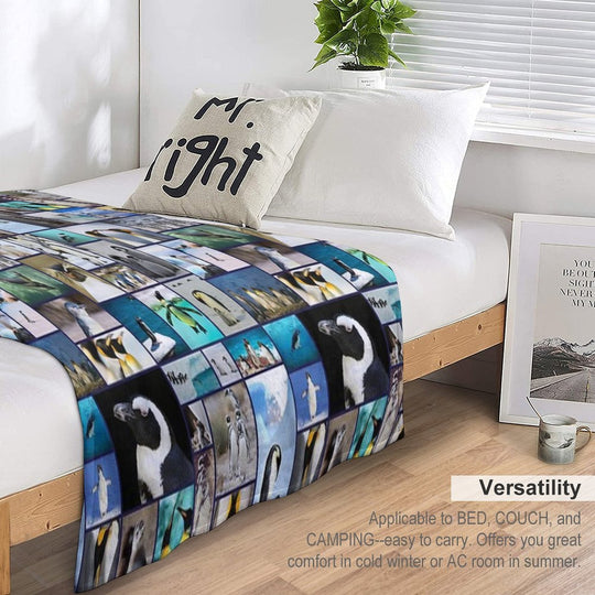 Penguin Pattern Photo Collage Velvety-soft Throw Blanket