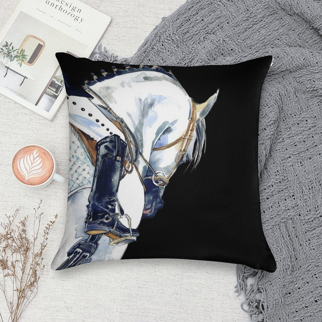 Dressage Sport Horse with Rider. Watercolor Horse Illustration. Soft Washable Throw Pillow