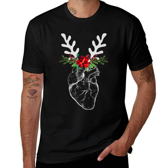 Nurse Heart Anatomy Reindeer Heart Cath Lab RN Cardiology Hu  Odor-resistant T-Shirt