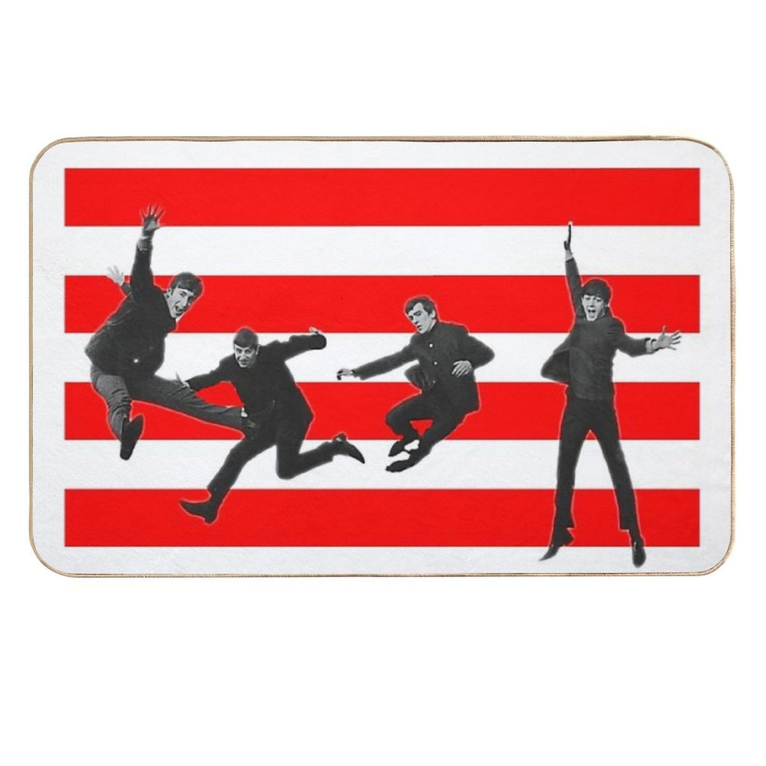 Stripey Beatles on Red  Easy To Clean Bath Mat