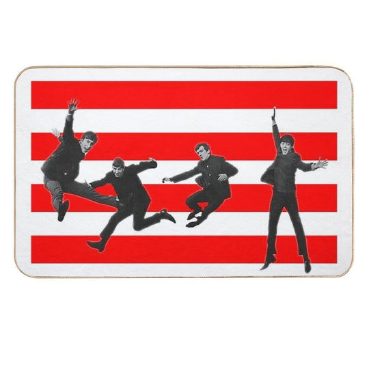 Stripey Beatles on Red  Easy To Clean Bath Mat