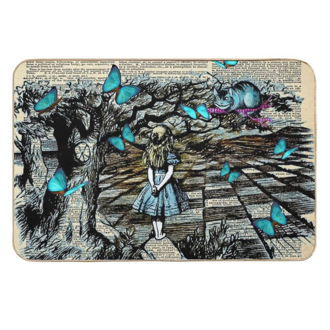 Alice & The Cheshire Cat Butterflies Field - Dictionary Page  Slip-Resistant Bath Mat