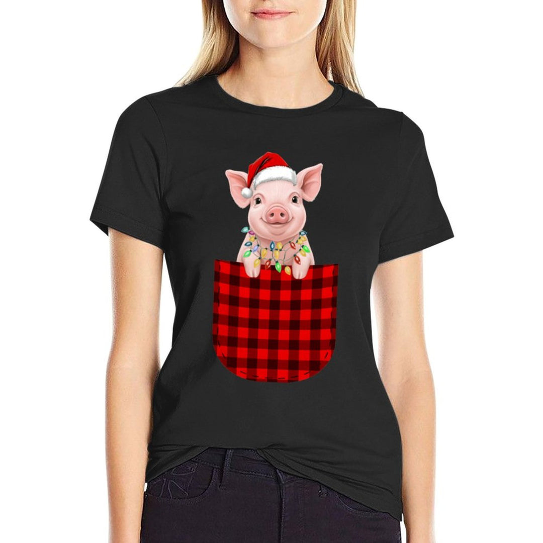 Pig Buffalo Red Plaid Pocket Christmas Funny Men Women  Odor-resistant T-Shirt