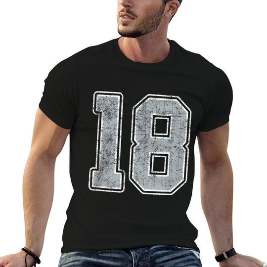 Silver White Number 18 Jersey Player Uniform #18 Comfortable T-Shirt