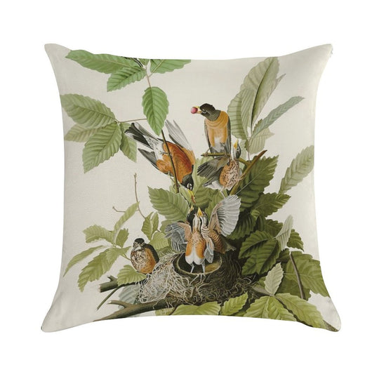 American Robin - John James Audubon Birds of America Soft Short Plush Fabric Throw Pillow