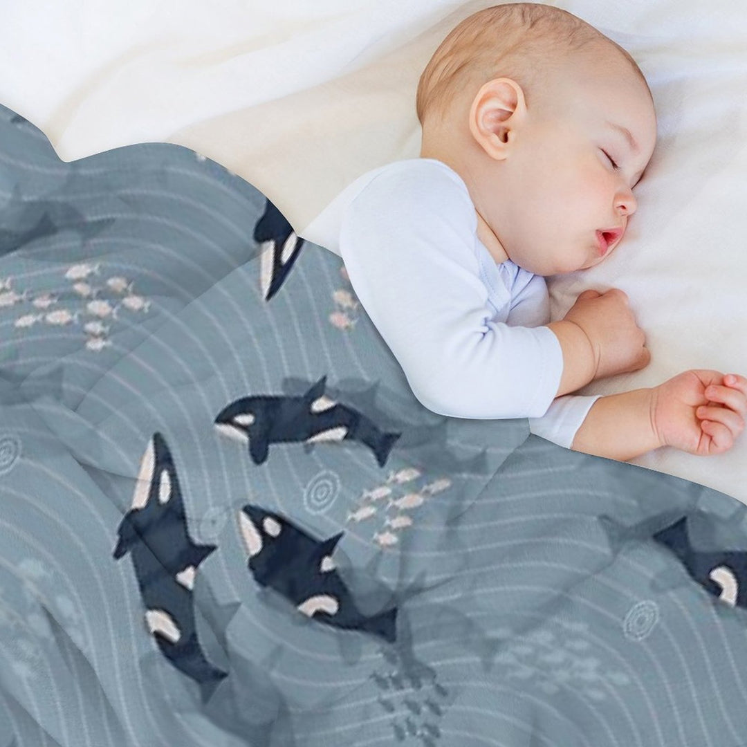 Orca in Motion  Blue-gray Ocean Pattern Gift-ready Throw Blanket