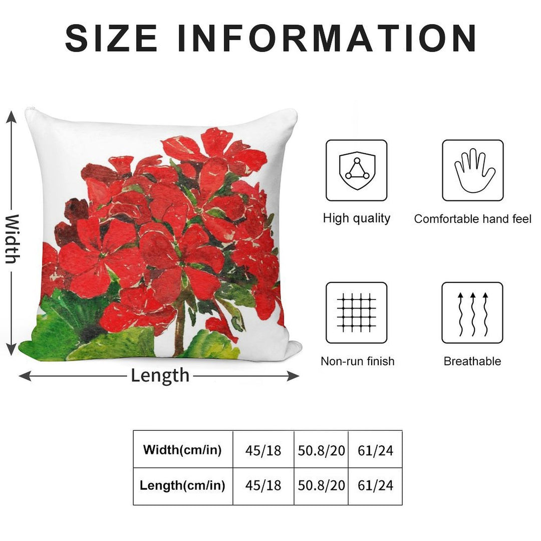 Red Geranium. Summer Geranium. Geranium Blossom. Soft Shrink-Resistant Throw Pillow