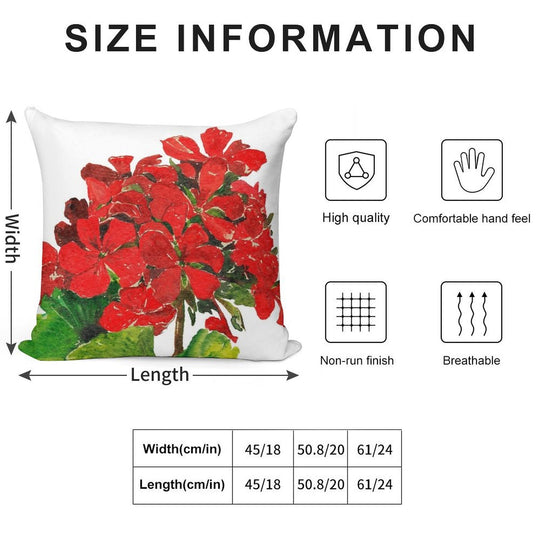 Red Geranium. Summer Geranium. Geranium Blossom. Soft Shrink-Resistant Throw Pillow