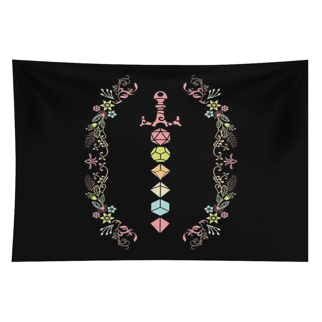 Floral Polyhedral Dice Set Sword Tapestry