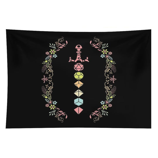 Floral Polyhedral Dice Set Sword Tapestry