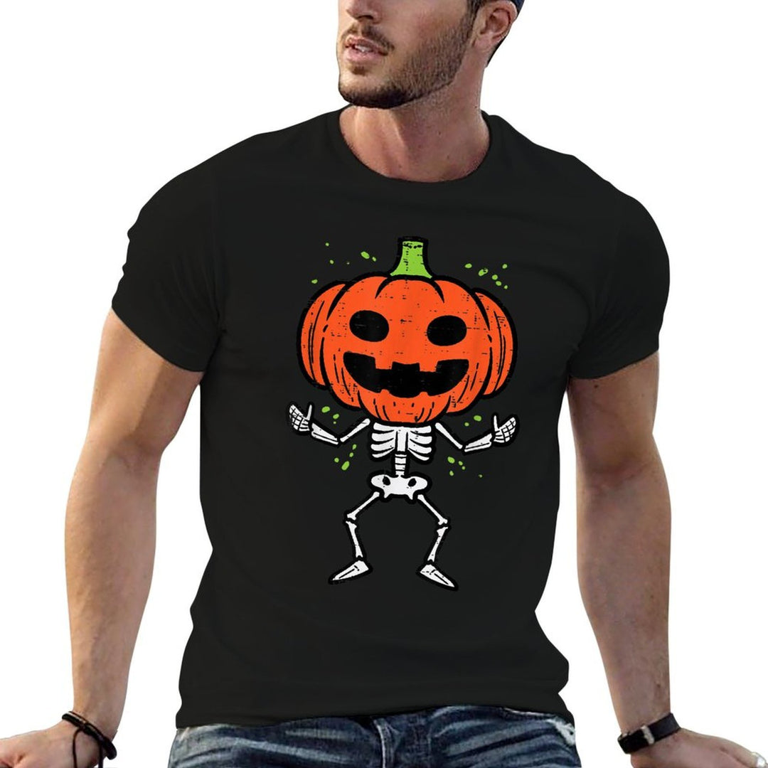 Halloween Skeleton Pumpkin Face Costume Men Women Kids Boy  Versatile T-Shirt