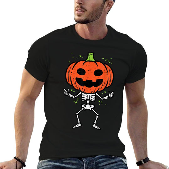 Halloween Skeleton Pumpkin Face Costume Men Women Kids Boy  Versatile T-Shirt
