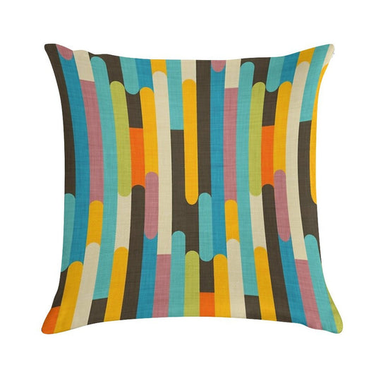 Retro Color Block Popsicle Sticks Blue Soft Washable Throw Pillow