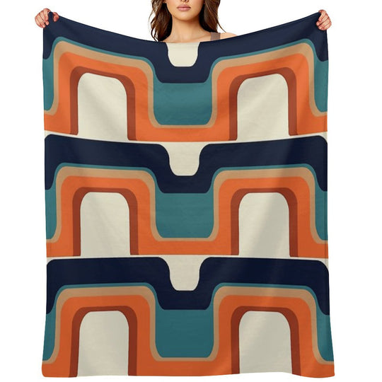 Mid-Century Modern Meets 1970s Orange & Blue Easy Care Throw Blanket