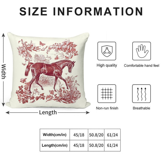 Elegant Stylish Vintage Rustic Horse Red Floral Toile Soft Luxury Feel Throw Pillow