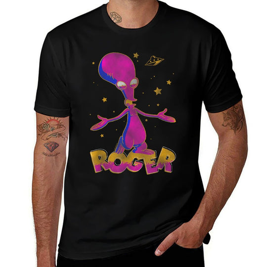 American Dad Outer Space Roger Cartoon  Oversized Silhouette T-Shirt