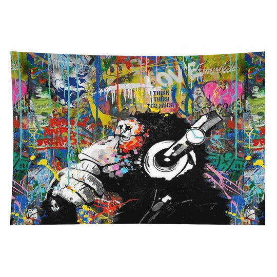 Monkey Thinker - Banksy Urban Contemporary Colorful Street Art -  DJ Chimp Tapestry