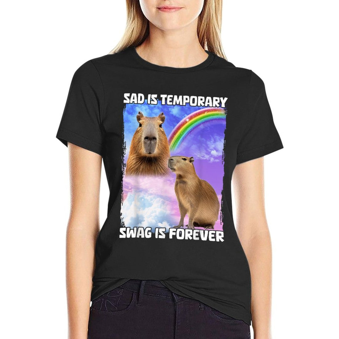 Sad Is Temporary Swag Is Forever  Ribbed Collar T-Shirt