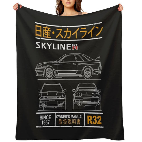 Blueprint of The Skyline R32 Versatility Throw Blanket