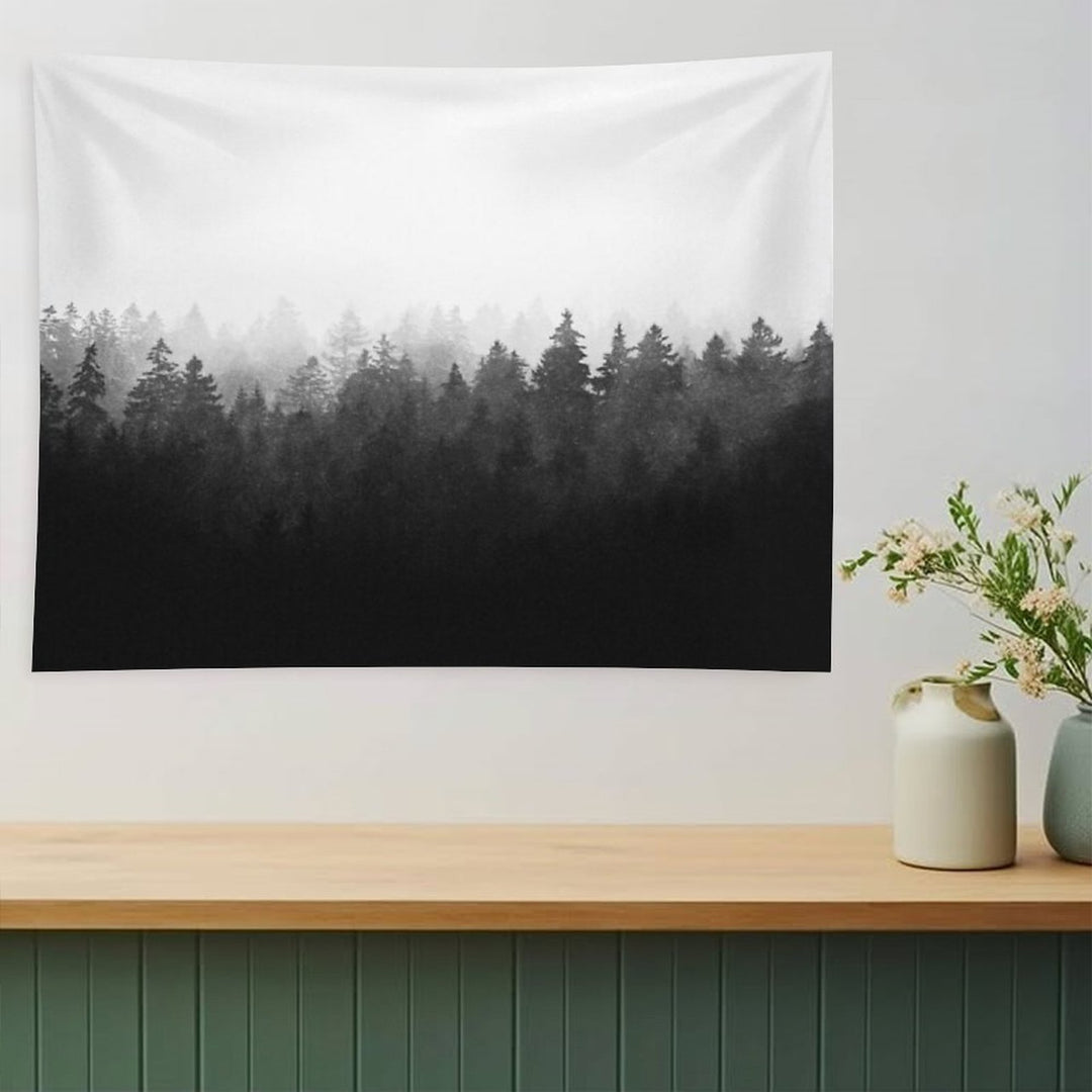 A Wilderness Somewhere  Misty Romantasy Fairytale Ghostwood Forest With Cascadia Trees Covered In Magic Light And Fog Tapestry