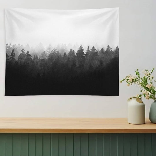 A Wilderness Somewhere  Misty Romantasy Fairytale Ghostwood Forest With Cascadia Trees Covered In Magic Light And Fog Tapestry