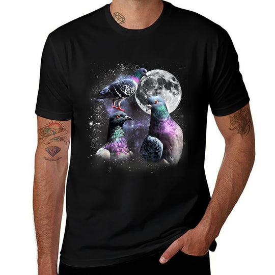 Funny Three Pigeon Moon Weird Cursed Meme 3 Pigeon Silly  Wrinkle-resistant T-Shirt