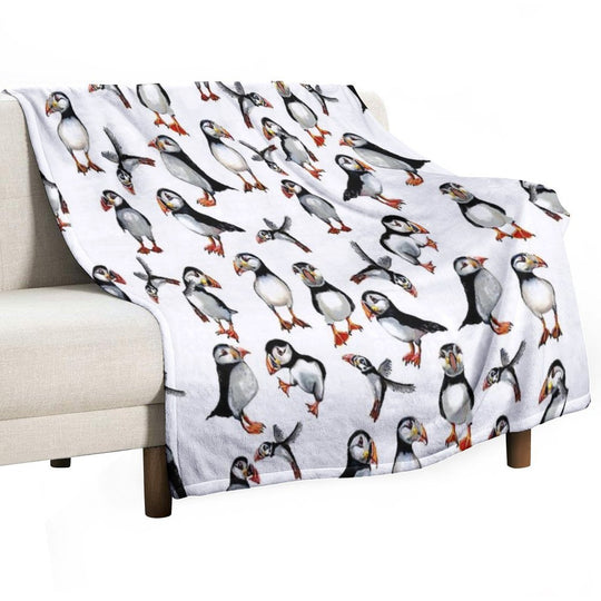 Puffins Pattern Easy Care Throw Blanket