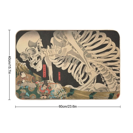 Samurai Fighting Giant Skeleton - Vintage Japanese Ukiyo-e Woodblock.  Multi-Purpose Bath Mat