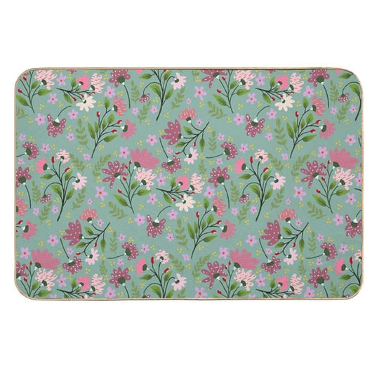 Floral Whimsy on Teal  Absorbent Bath Mat