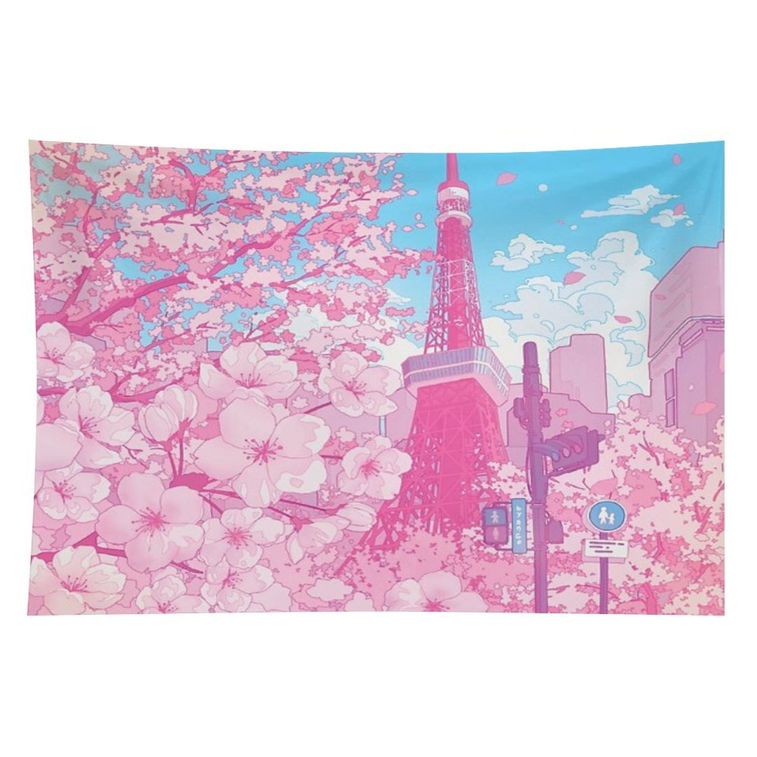 Tokyo Tower & Cherry Blossom (Corrected Colors) Tapestry