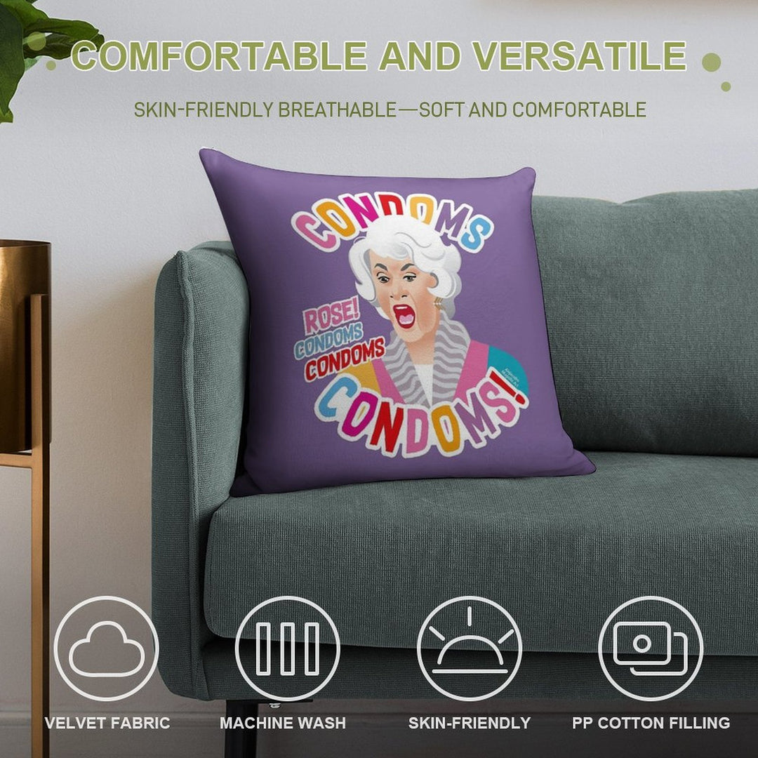 Condoms, Rose! Soft Hidden Zipper Throw Pillow