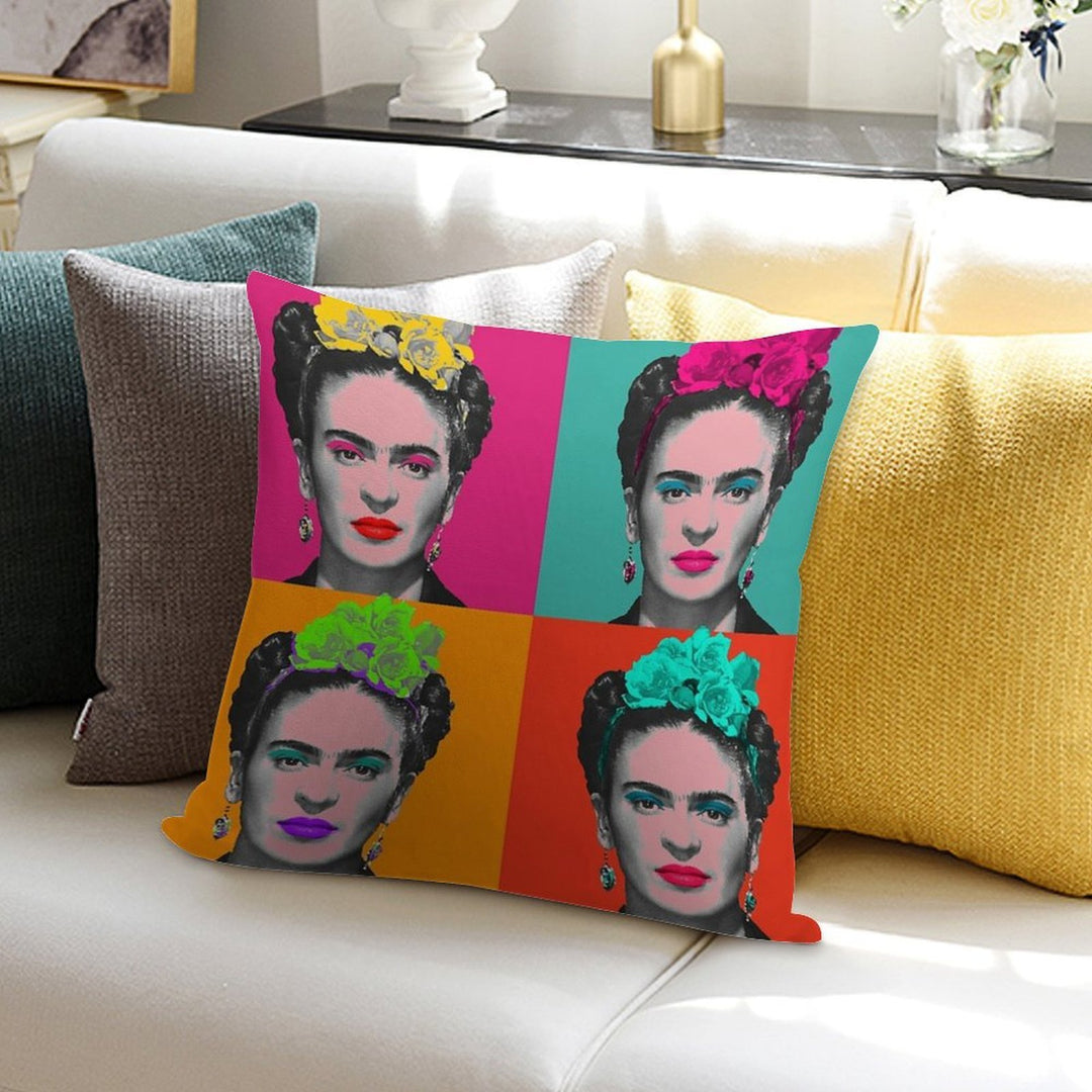 Frida Khalo Pop Portrait Like in Andy Warhol Paint! - Colorful - Digital Paint by Iona Art Digital Soft Shrink-Resistant Throw Pillow