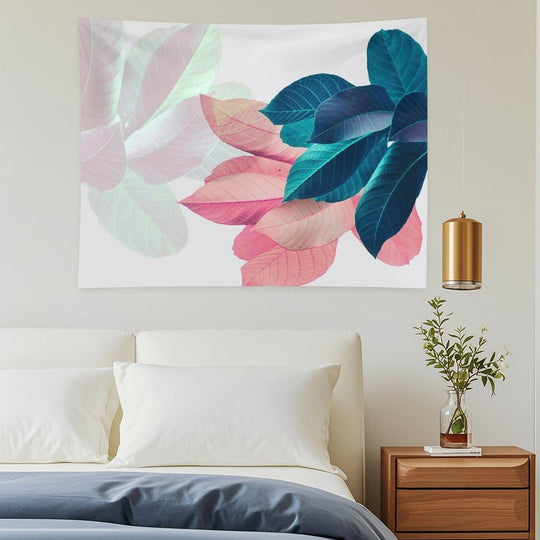 Blue Pink Plant Leaf Tapestry
