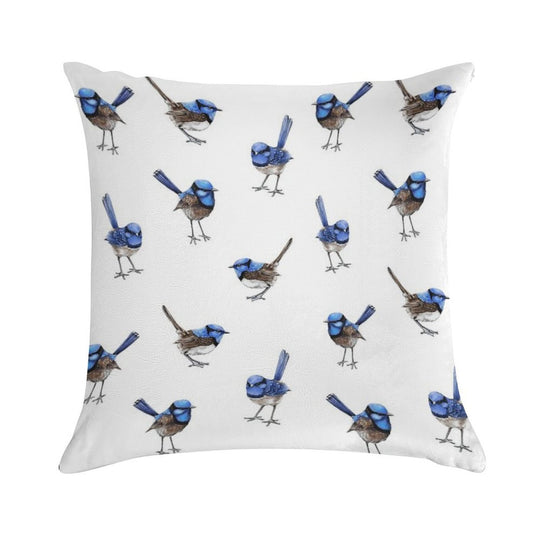 Blue Wrens, Scattered on White Soft Bedroom Essential Throw Pillow