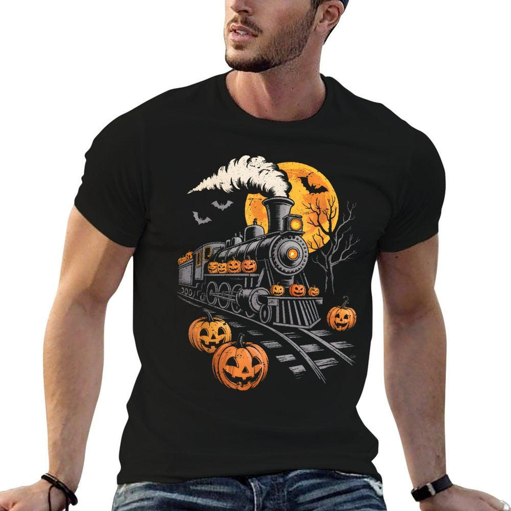 Vintage Halloween Train Jack O Lantern Pumpkin Men Women Kid  Heathered Texture T-Shirt