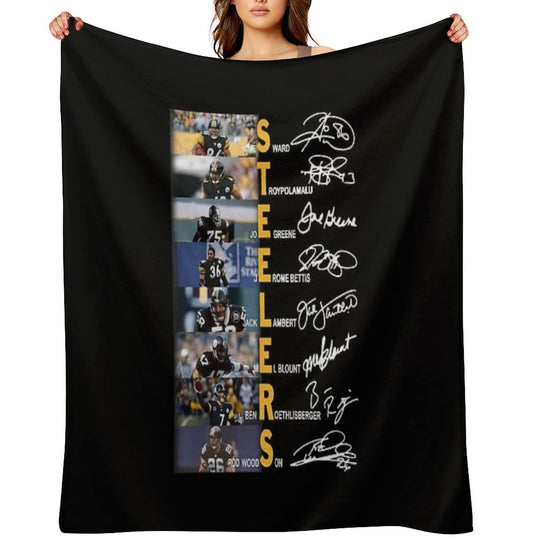 Hines Ward Troy Polamalu Joe Greene Signatures Easy Care Throw Blanket