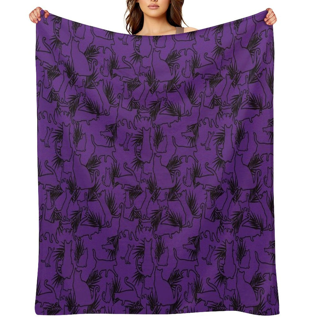Feral Flora Gothic Cat Pattern with Jungle Flair in Black Shrink-resistant Throw Blanket