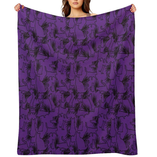 Feral Flora Gothic Cat Pattern with Jungle Flair in Black Shrink-resistant Throw Blanket