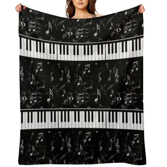 Black And White Piano Music Pattern Multi-functional Throw Blanket