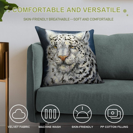 Snow Leopard Soft Hidden Zipper Throw Pillow