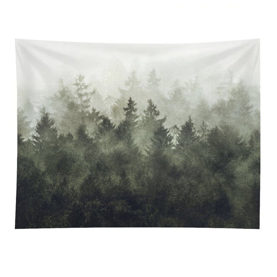 The Heart Of My Heart  Green Mountain Romantasy Moody Wilderness Dream Forest With Cascadia Trees Covered In Magic Fog Tapestry