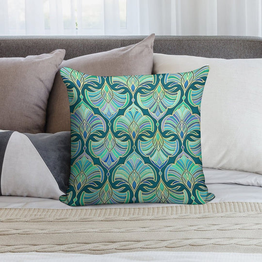 Dark Teal, Emerald And Blue Art Deco Fans Soft Warmth Comfort Throw Pillow